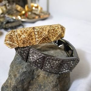 Chunky Gold and Black 1 row Pyramid faceted statement bracelets